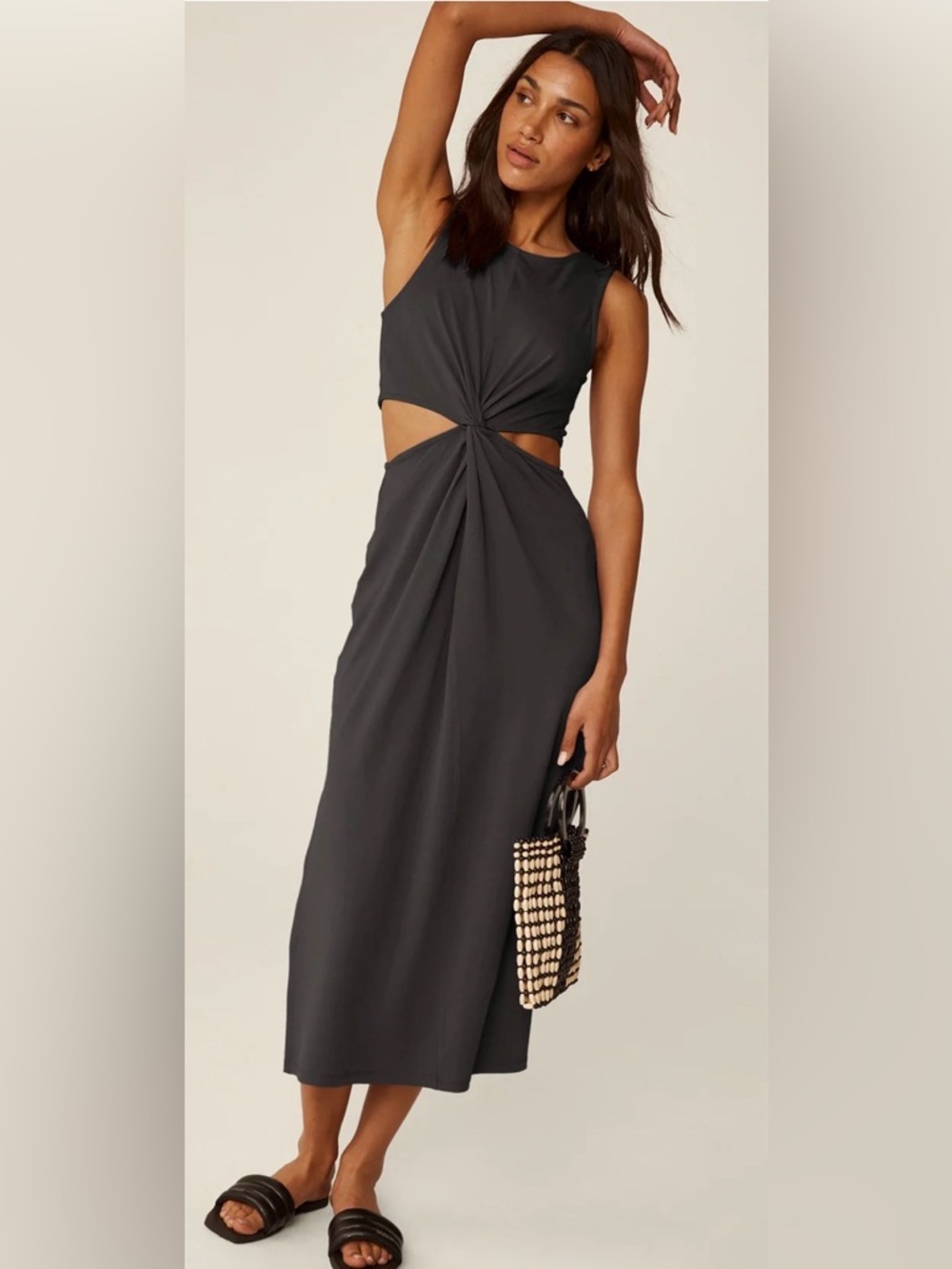 Beyond Yoga Black Twist-Knot Cutout Midi Dress M - Picture 3 of 15